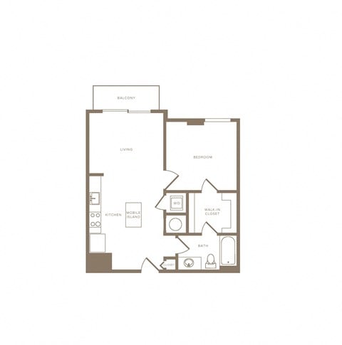 Floor plan for 1 bed, 1 bath, 663 sqft